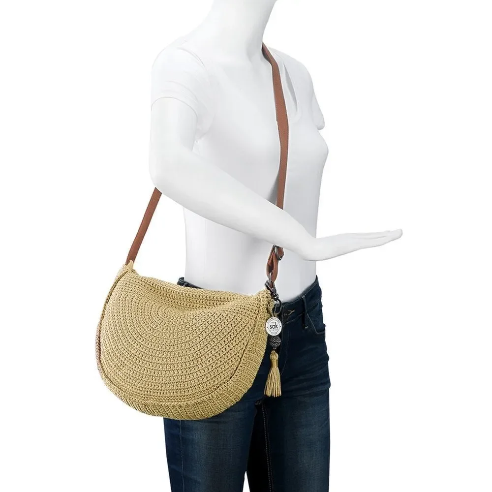 New! THE Sak Ryder Crochet Crescent Crossbody Bag Hobo Hand-Crocheted Bamboo Tan